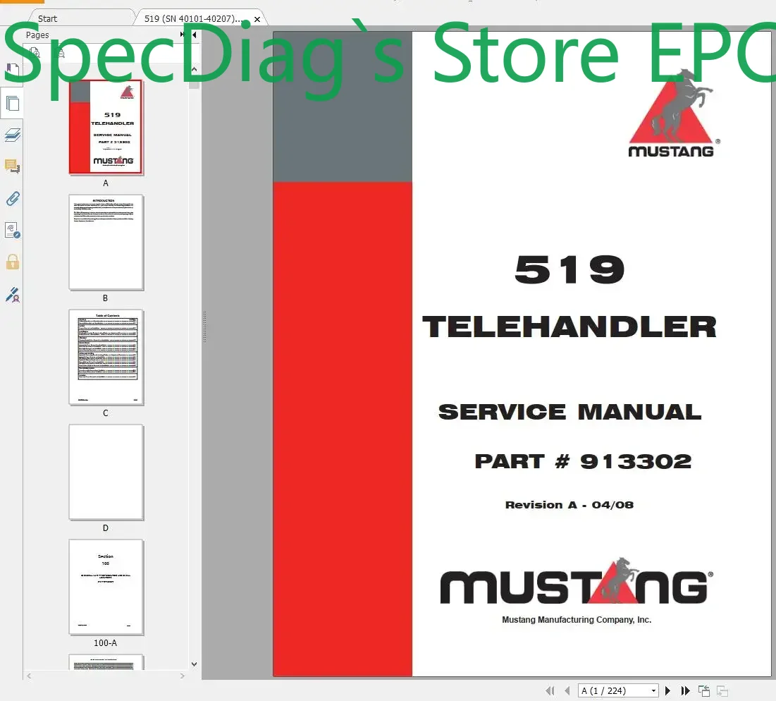 SpecDiag Mustang Machinery Hea - Heavy Equipment Pdf recensie en prijs